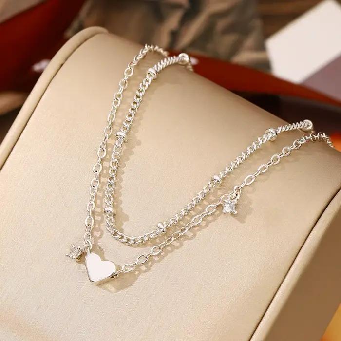Bracelet à pendentif double couche, simple et polyvalent, accessoire cadeau d'anniversaire pour femme
