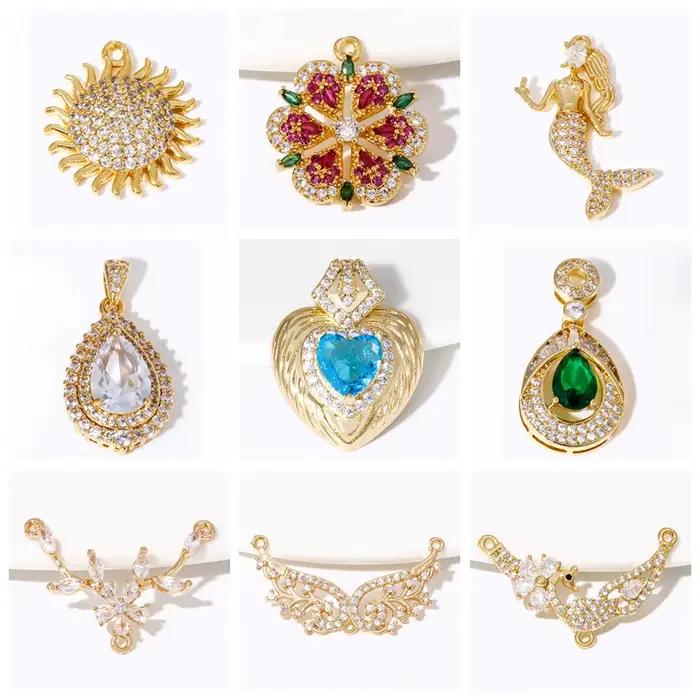 Breloques coeur plaquées or 18 carats pour bracelet et collier, accessoires exécutifs, bijoux incrustés, matériaux exécutifs