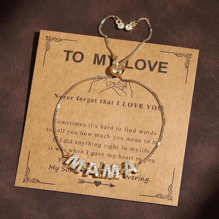 ZAKOL – Bracelet à breloques avec lettres « MOM », « MAMA » en zircone cubique, chaîne réglable, bijoux, cadeau pour la fête des mères