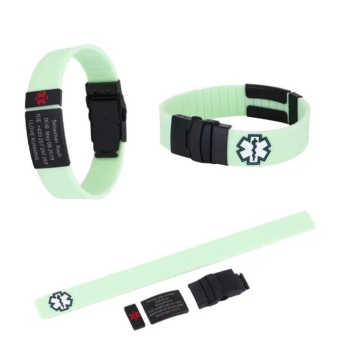 Bracelet d'identification médicale personnalisé en acier inoxydable, bracelet d'alerte médicale sportif en silicone personnalisé pour homme et femme, bijoux