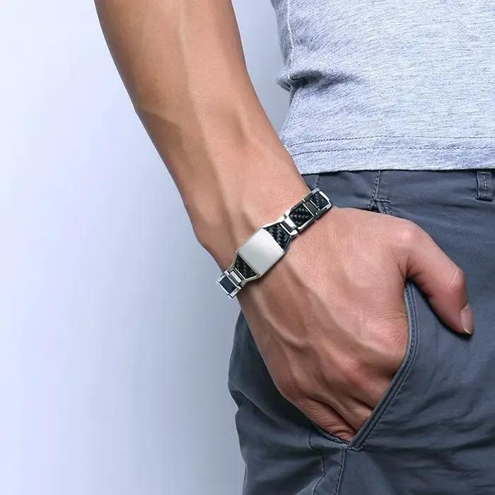 Vnox-Bracelets en fibre de carbone pour homme, acier inoxydable gravé, douze constellations, gémeaux et lion, énergie avec outil