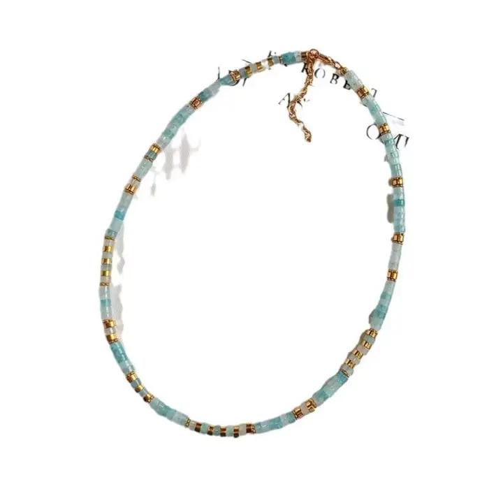 Collier de perles aigue-marine en pierre naturelle colorée pour femmes, fait à la main, léger, de luxe, petit arc de jaspe chinois, chaîne de cou, bijoux