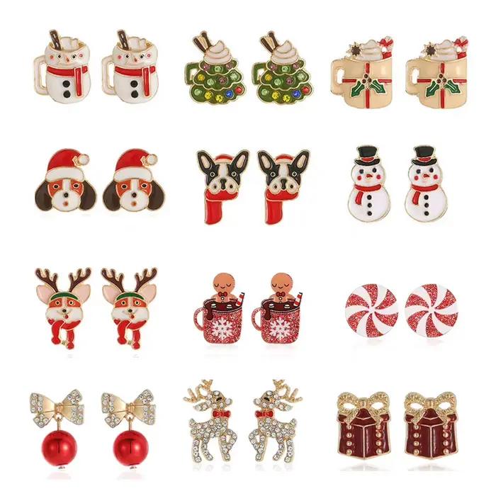 Nouvelles Boucles d'Oreilles de Noël Tendance pour Femmes, Adorables Motifs Bonhomme en Pain d'Épices, Zircon, Élan, Flocon de Neige, Sapin de Noël, Perle, Bijoux