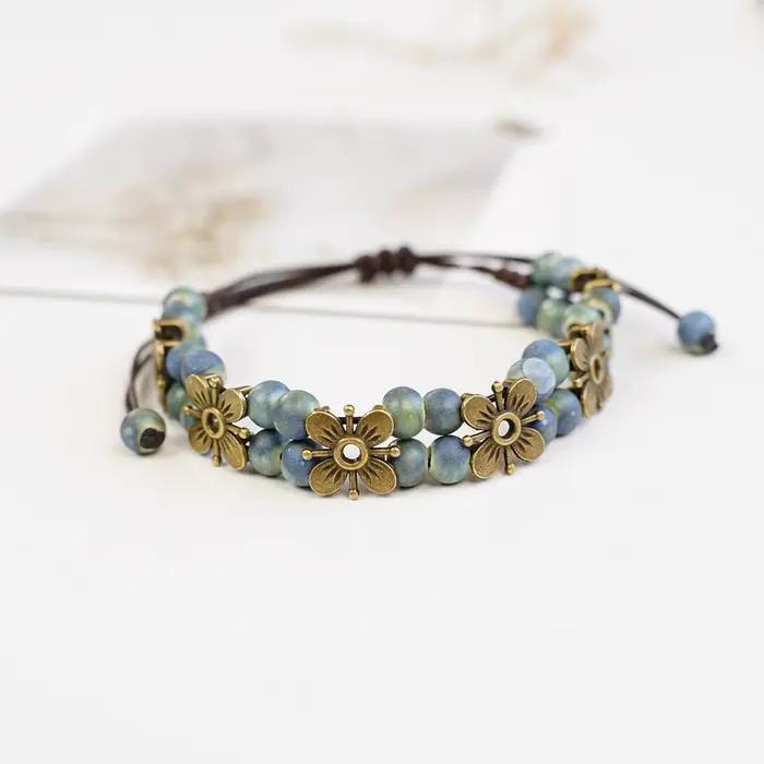 Bracelet en céramique fait main avec perles pour femmes, bijoux en corde réglable, vente en gros