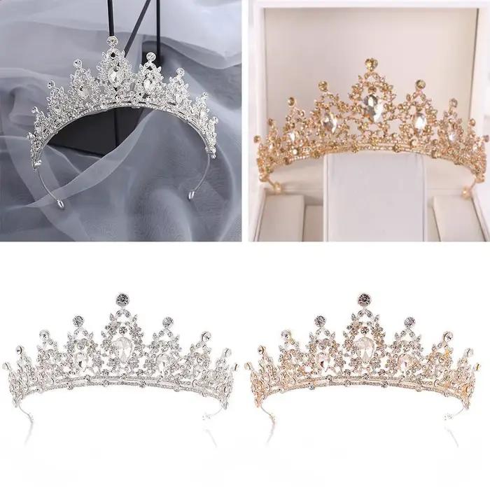 Diadème de cheveux de mariage en cristal, couronne de mariée, couleur argent, voile diadème, accessoires pour cheveux de mariage, couvre-chef, bijoux de tête