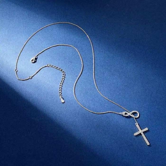 Collier pendentif infini en argent Sterling 925 pour femmes, bijoux ronds en croix Moissanite 0,5 ct avec certificat