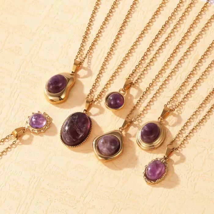 Collier avec pendentif en pierre naturelle en acier inoxydable pour femmes, accessoires de bijoux Vintage imperméables, cadeau