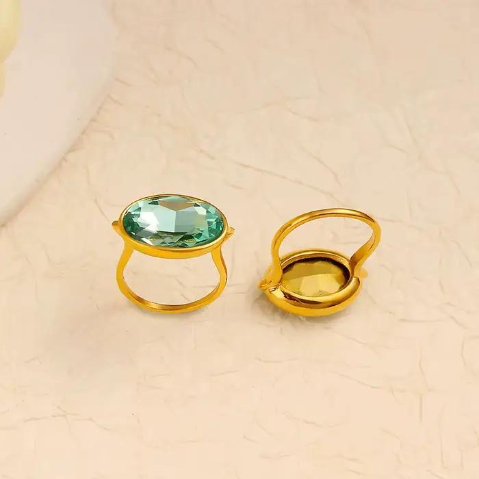 Bagues chevalière en pierre ovale bleue, bagues en acier inoxydable pour femmes, bijoux minimalistes délicats en acier inoxydable, bijoux non ternissants