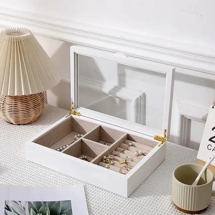 Boîte à bijoux en bois Mini multifonctionnelle pour femmes, organisateur de rangement, boîte à bijoux de luxe, fournitures d'emballage personnalisées