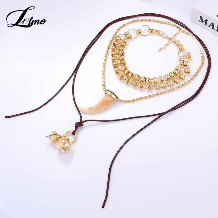Lot de 3 colliers multicouches avec pendentif en corne, bijoux à breloques de Cowgirl lourd et exquis, accessoires de fête à la mode, cadeaux