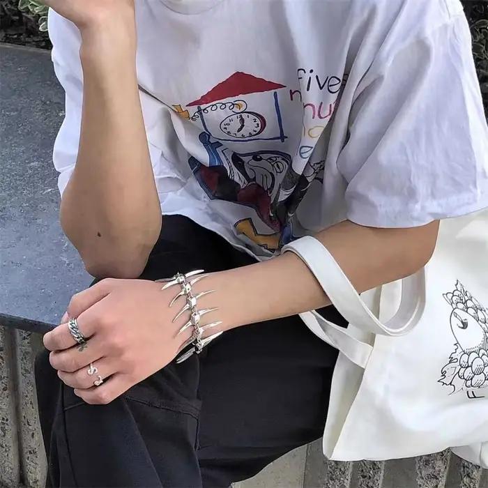 Bracelet en argent avec corne d'épine, os de poisson, personnalisé pour Couple, mode Hip Hop Punk, bijoux d'épine