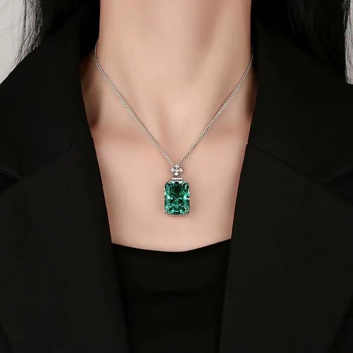 2025 rétro 15*20mm vert Tourmaline pendentif colliers pour femmes pierres précieuses laboratoire diamant rubis Cocktail bijoux fins dame cadeau