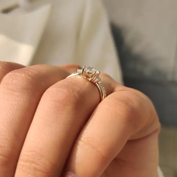 Bague de fiançailles en or massif 18K/14K avec diamant ovale de laboratoire 2.0CT, ensemble de bagues de mariage demi-éternité, certifié IGI E VS1