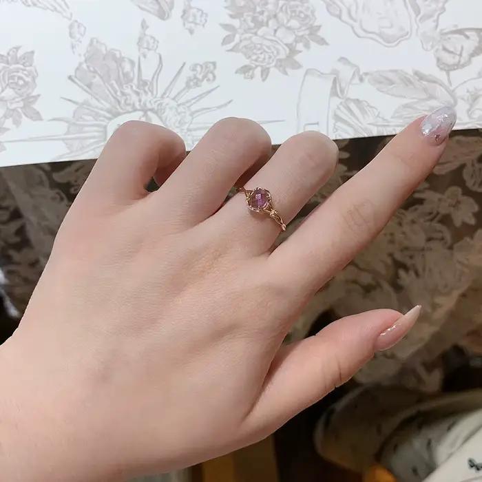 LAMOON – bague élégante en améthyste naturelle pour femmes, en argent Sterling 925 plaqué or, bagues de mariage en pierres précieuses, accessoires de bijoux RI412
