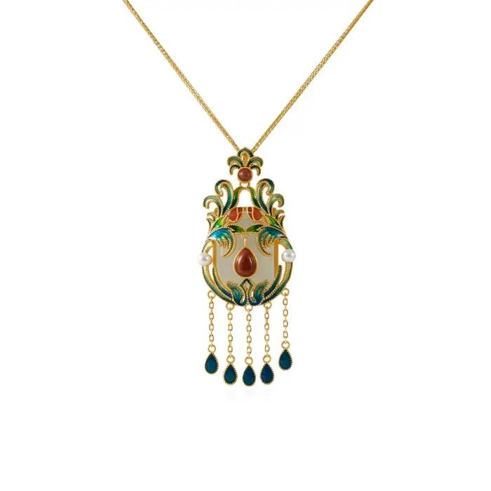 Collier à pampilles en jade naturel Hetian, pendentif de luxe, style court, chaînes glamour vintage, bijoux de mariage pour femmes