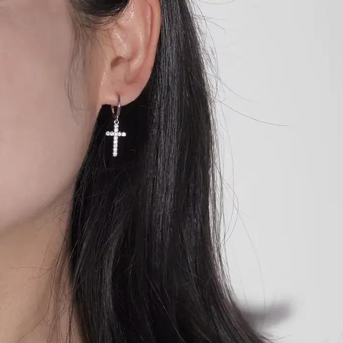 Boucles d'oreilles croix en argent regardé 925 pour femmes, bijoux créatifs et sexy, cadeau personnalisé