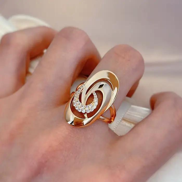 Kinel – bagues inhabituelles en or Rose 585 pour femmes, bijoux fins quotidiens, géométrie minimaliste, Zircon naturel, bijoux à la mode, 2022