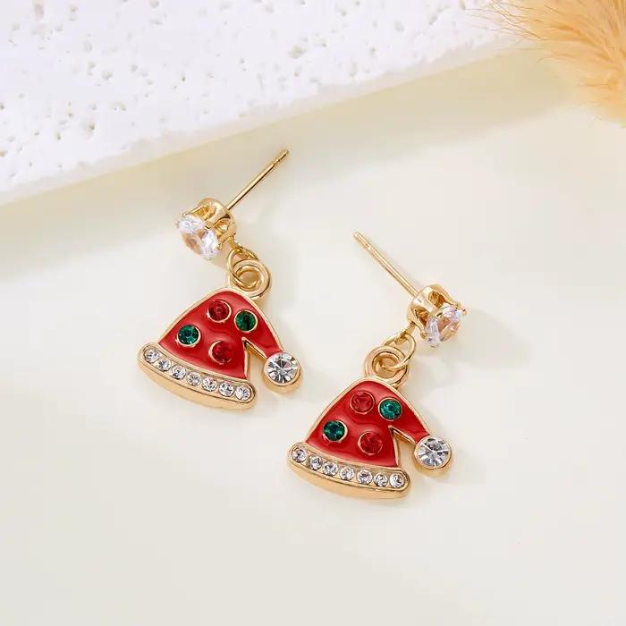 Boucles d'oreilles de Noël tendance et mignonnes pour femmes, avec strass colorés brillants, motif sapin de Noël, nœud et couronne, bijoux de fête du Nouvel An