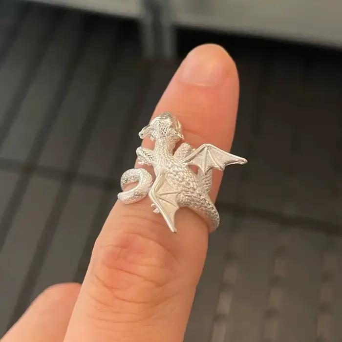 Bagues d'ouverture Vintage Dragon foncé pour hommes et femmes, Animal mignon, couleur argent, métal Punk, mode, bijoux de fête