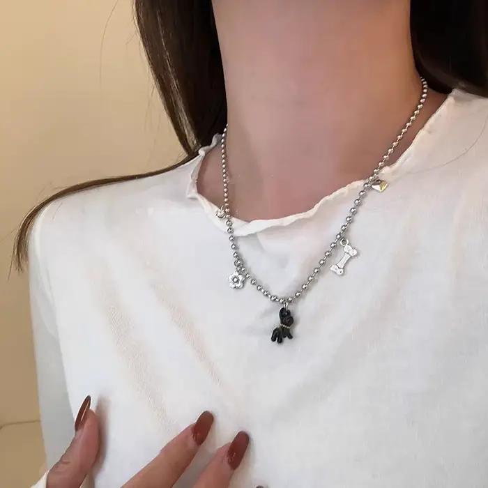 Collier de perles pendentif chien mignon pour femmes et filles, personnalité, mode coréenne, pull, bijoux esthétiques, accessoires en gros