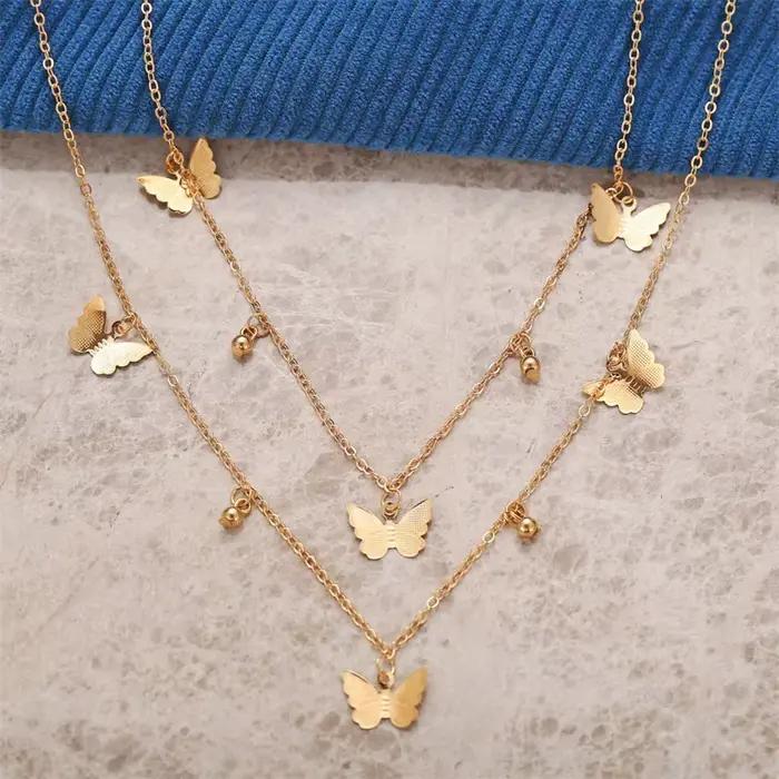 Collier papillon double couche pour femme, pendentif pour femme, style design, bijoux de connaissance chauds, cadeaux pour filles, mode