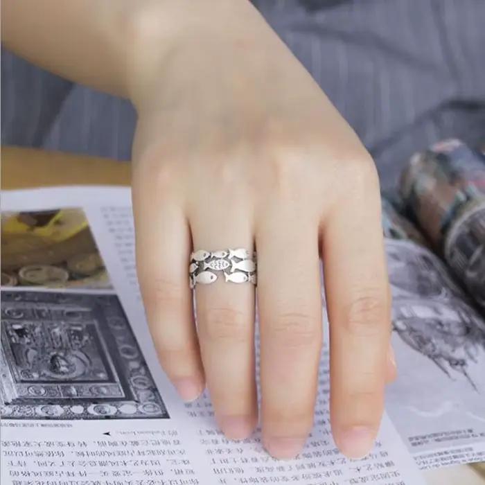 Bijoux animaux en argent regardé 925, poisson mignon, personnalité créative, matiques réglables rétro, cadeau d'anniversaire, chaud, nouvelle mode, R027