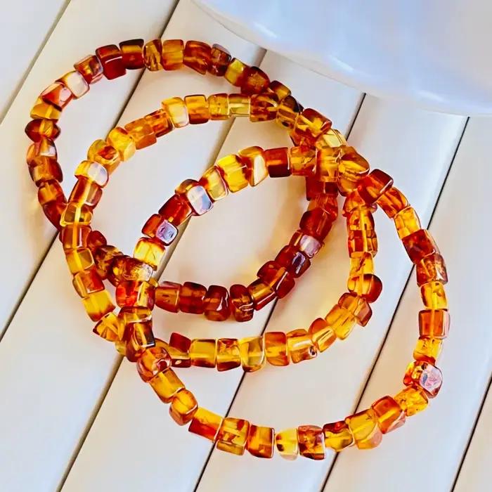 Bracelet en ambre naturel pour femmes, pierres précieuses de guérison, bijoux fins, véritable ambre baltique, fleur, perles carrées