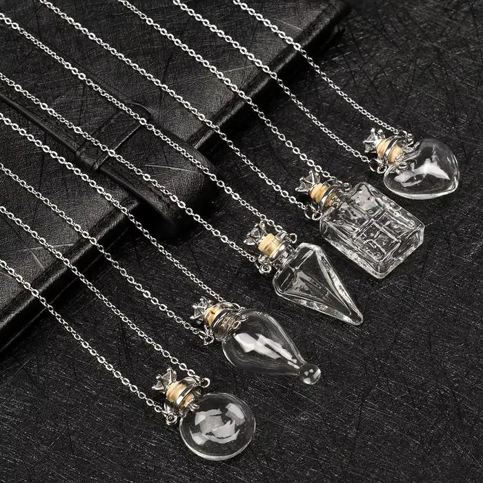Collier avec pendentif en forme de flacon de glaçage ouvrable, goutte d'eau, cœur, chaîne en acier, souvenir, bijoux cadeau, Mini bouteilles de parfum, bijoux