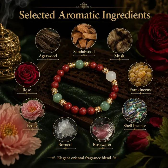 Bracelet extensible DIY en perles parfumées naturelles faites à la main, 8 mm, perles rouges avec accent couleur jade, bijoux pour femmes et hommes, cadeau