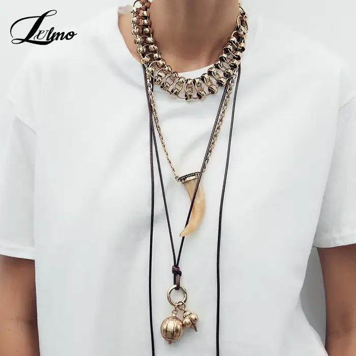 Lot de 3 colliers multicouches avec pendentif en corne, bijoux à breloques de Cowgirl lourd et exquis, accessoires de fête à la mode, cadeaux