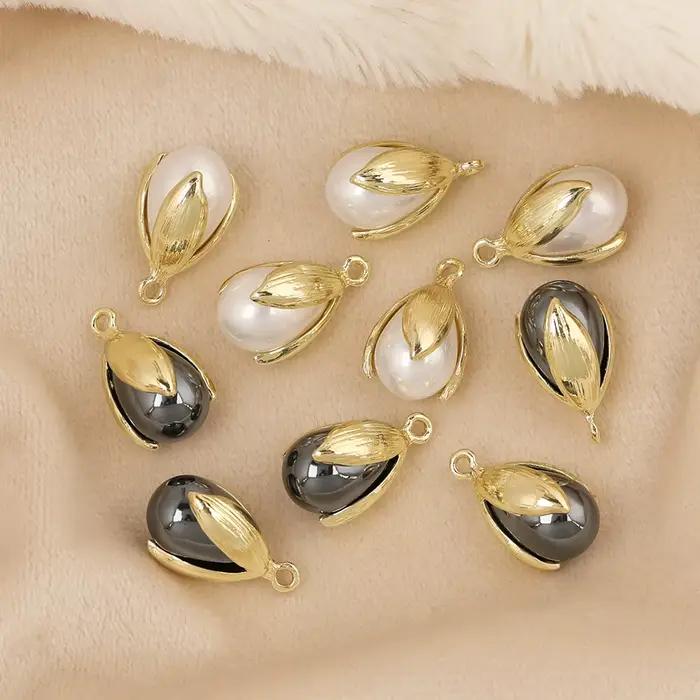 HAOSAW – accessoires de bijouterie, pendentif de boucles d'oreilles, forme de tulipes, Imitation de perle, fait à la main, composants de bijouterie, 8 pièces, 12x4MM