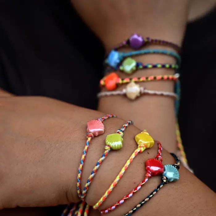 10 pièces Bracelet en coquillage en céramique pour femmes amitié bohème empilable corde colorée poignet Bracelet à breloques accessoires de mode