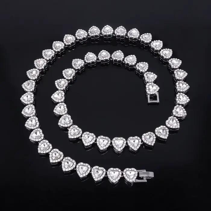 Yupsk 45CM/20CM coeur brillant strass Hip Hop Rock Tennis chaîne Bracelet collier pour femmes hommes à la mode ensemble de bijoux cadeau