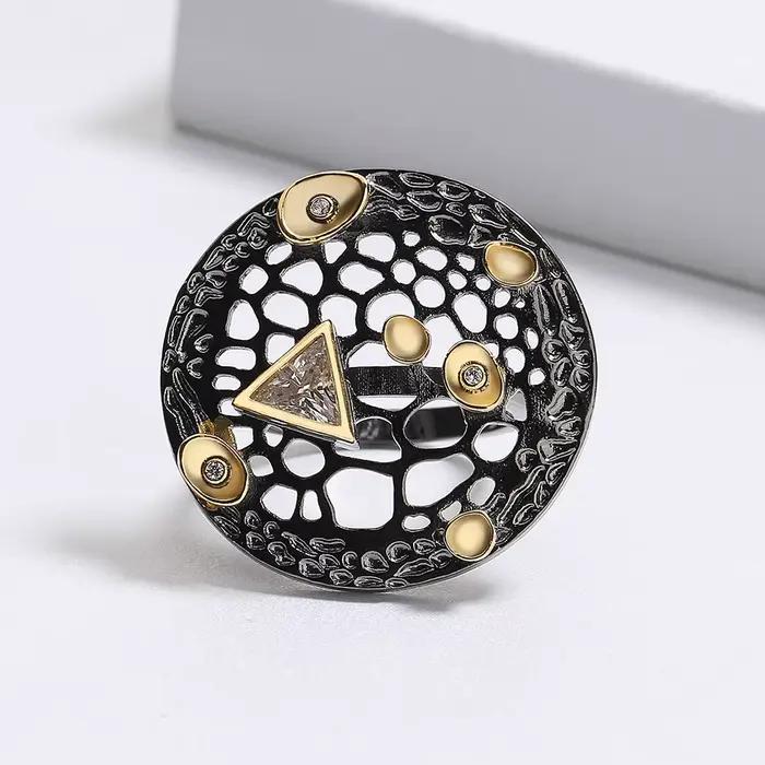 Bague de personnalité exagérée pour hommes et femmes, ronde, creuse, bicolore, or noir, bicolore, bijoux italiens, nouveau
