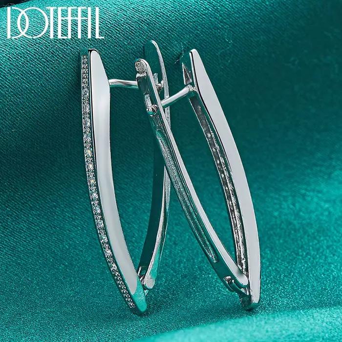 DOTEFFIL 925 en argent Sterling AAA Zircon breloque V boucle d'oreille pour femme bijoux mode cadeau de fête de mariage