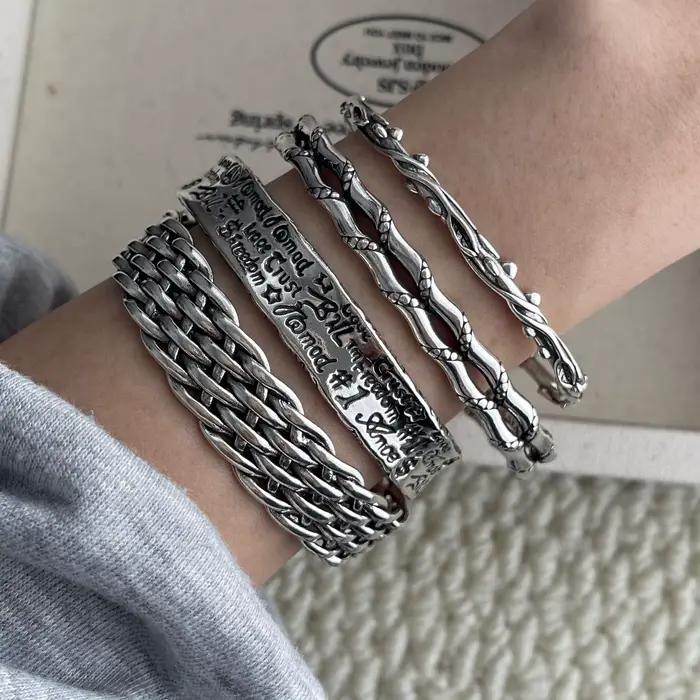 Bracelets en argent sterling 925 pour femmes, accessoires de chaîne, tendance vintage, pendentif barre large simple, bijoux de fête, cadeau