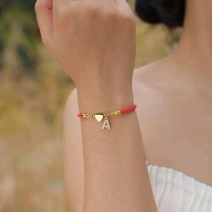 Coeur avec les femmes initiales de bracelet, Milan réglable tressé à la main Bracelet de ULA-Z 18K plaqué Couple assressentichia ship