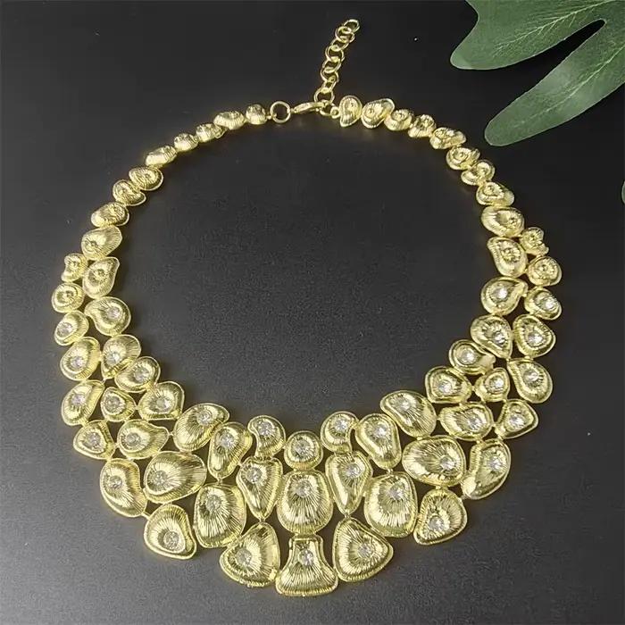 ESALE luxe dubaï couleur or ensemble de bijoux pour femmes collier boucles d'oreilles Bracelet et bague 4 pièces ensemble de bijoux complet