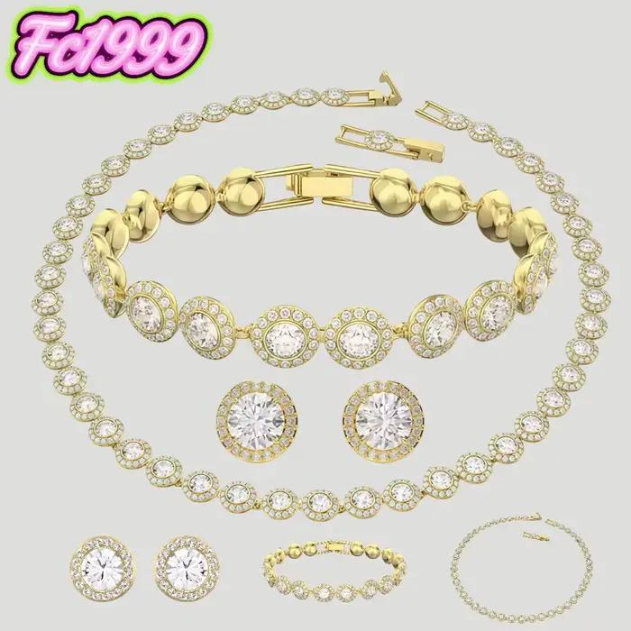 Ensemble de bijoux ronds en or S925, boucles d'oreilles, bracelet, collier uniques, pour tous les jours, les fêtes et les banquets