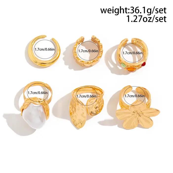 Ingemark 2025 nouveau irrégulier exagéré métal fleur anneaux ouverts femmes élégant Baroque Imitation perle anneau bijoux accessoires