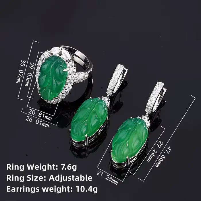 Bijoux de Cuir oral elu Élégants et Verts pour Femme, Bague et Boucle d'Oreille Réglables, Parfait pour les Occasions Spéciales et Cadeaux