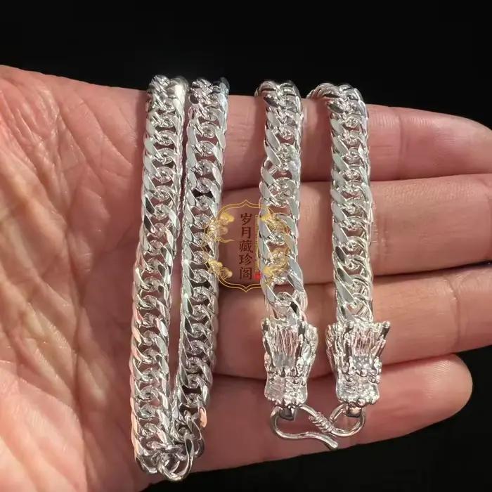Collier tibétain en argent fin avec tête de dragon, bijoux nobles et solides, cadeau de mariage de luxe pour hommes et femmes
