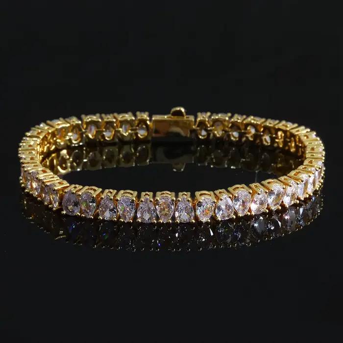 Bracelet en diamant Hip Hop pour femmes, chaîne tennis en zircon cubique, bijoux de luxe scintillants en forme de larme