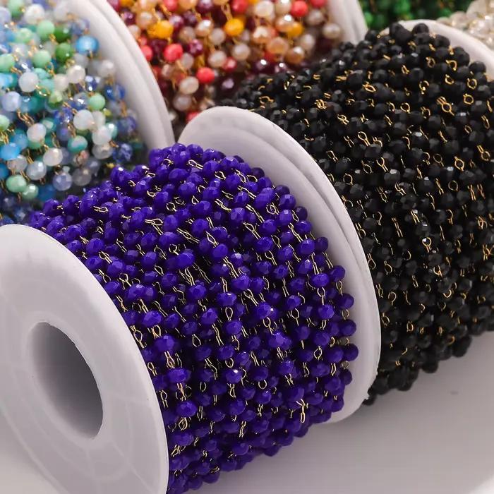 Chaîne en acier inoxydable, pierre de cristal ne se décolore pas, chaînes de perles pour collier, Bracelet, chaîne de pull, fabrication de bijoux, bricolage, vente en gros, 1m