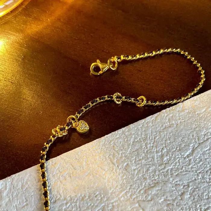 Bracelets en forme de cœur en corde noire pour femmes, style palais rétro, bracelets à breloques légers de luxe, bijoux fins pour fête de mariage
