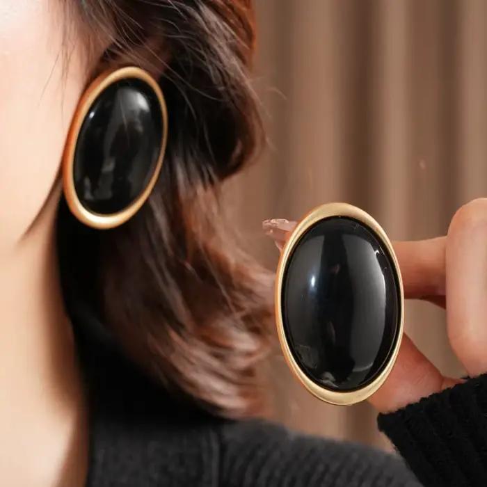 Grandes boucles d'oreilles ovales pour femme, clous d'oreilles géométriques minimalistes, boucles d'oreilles en résine surdimensionnées et exagérées, bijoux d'oreille féminins pour soirée