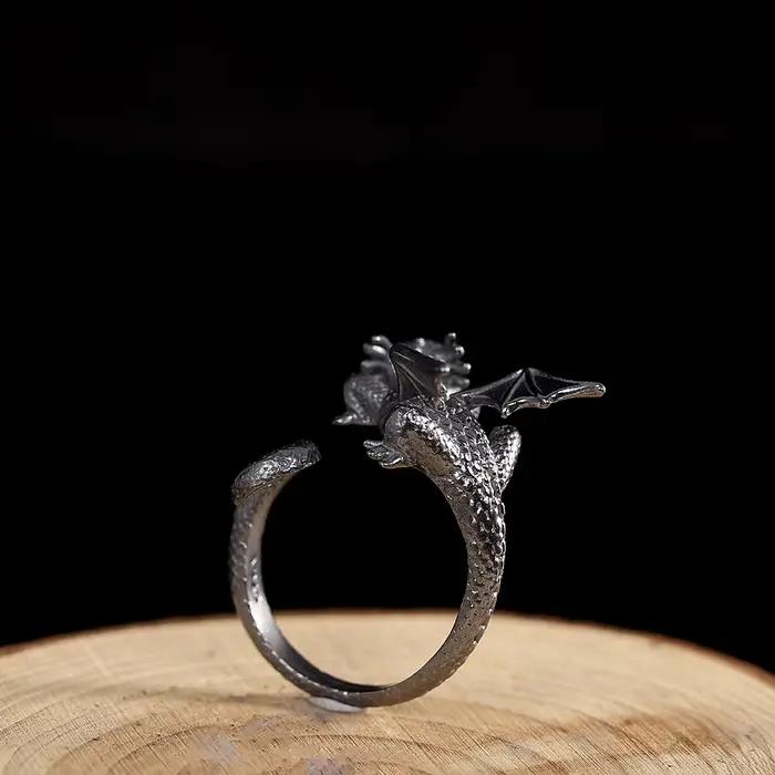 Bagues d'ouverture Vintage Dragon foncé pour hommes et femmes, Animal mignon, couleur argent, métal Punk, mode, bijoux de fête