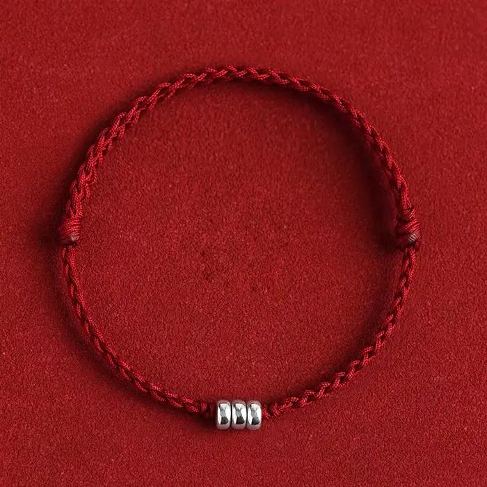Bracelets en corde d'argent 925 pour femmes et hommes, 13-18cm, perles rondes, fil rouge, ligne, pour femmes, filles et hommes