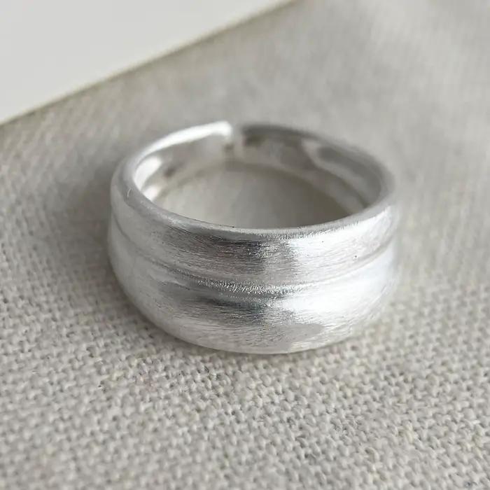 Bagues en argent Sterling 925 pour femmes et hommes, anneau ouvert ovale large et brillant, cadeau de fête d'anniversaire