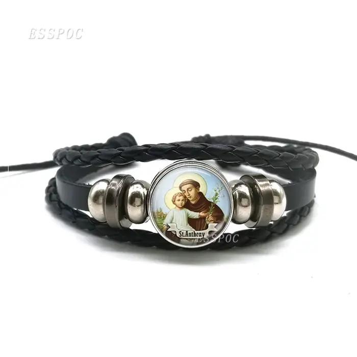 Saint-Bracelet en cuir noir pour homme et femme, Saint-valentin, bijou religieux, donne de l'amour à votre vie, cadeau